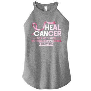 He Can Heal Cancer Christian Ribbon Breast Cancer Awareness Women's Perfect Tri Rocker Tank