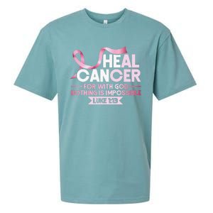 He Can Heal Cancer Christian Ribbon Breast Cancer Awareness Sueded Cloud Jersey T-Shirt