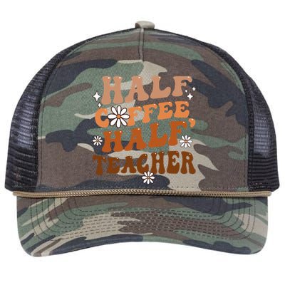 Half Coffee Half Teacher Inspirational Quotes For Teachers Retro Rope Trucker Hat Cap