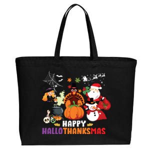 Halloween Christmas Happy Hallothanksmas Thanksgiving Cotton Canvas Jumbo Tote