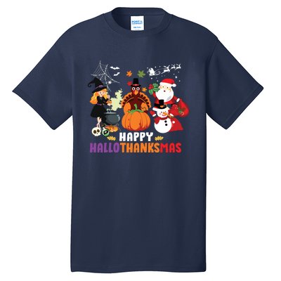 Halloween Christmas Happy Hallothanksmas Thanksgiving Tall T-Shirt