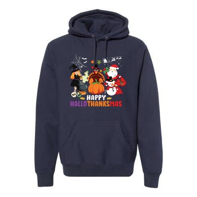 Halloween Christmas Happy Hallothanksmas Thanksgiving Premium Hoodie