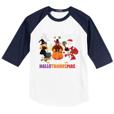 Halloween Christmas Happy Hallothanksmas Thanksgiving Baseball Sleeve Shirt