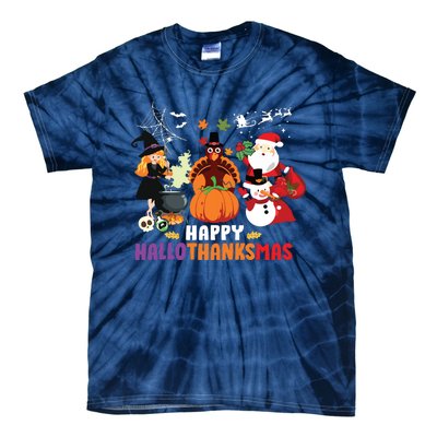 Halloween Christmas Happy Hallothanksmas Thanksgiving Tie-Dye T-Shirt