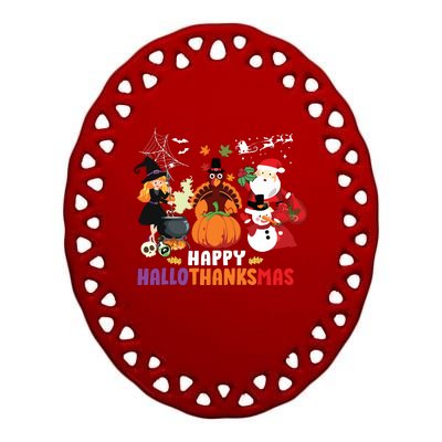 Halloween Christmas Happy Hallothanksmas Thanksgiving Ceramic Oval Ornament