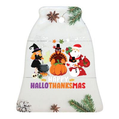 Halloween Christmas Happy Hallothanksmas Thanksgiving Ceramic Bell Ornament