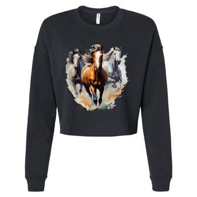 Horses Collage Horse Lover Cropped Pullover Crew