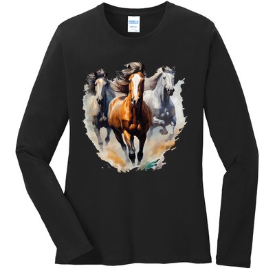 Horses Collage Horse Lover Ladies Long Sleeve Shirt