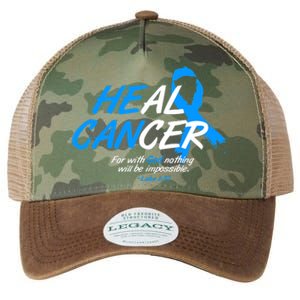 He Can Heal Cancer Colon Cancer Awareness Blue Ribbon Legacy Tie Dye Trucker Hat