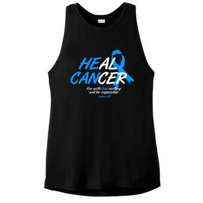 He Can Heal Cancer Colon Cancer Awareness Blue Ribbon Ladies PosiCharge Tri-Blend Wicking Tank