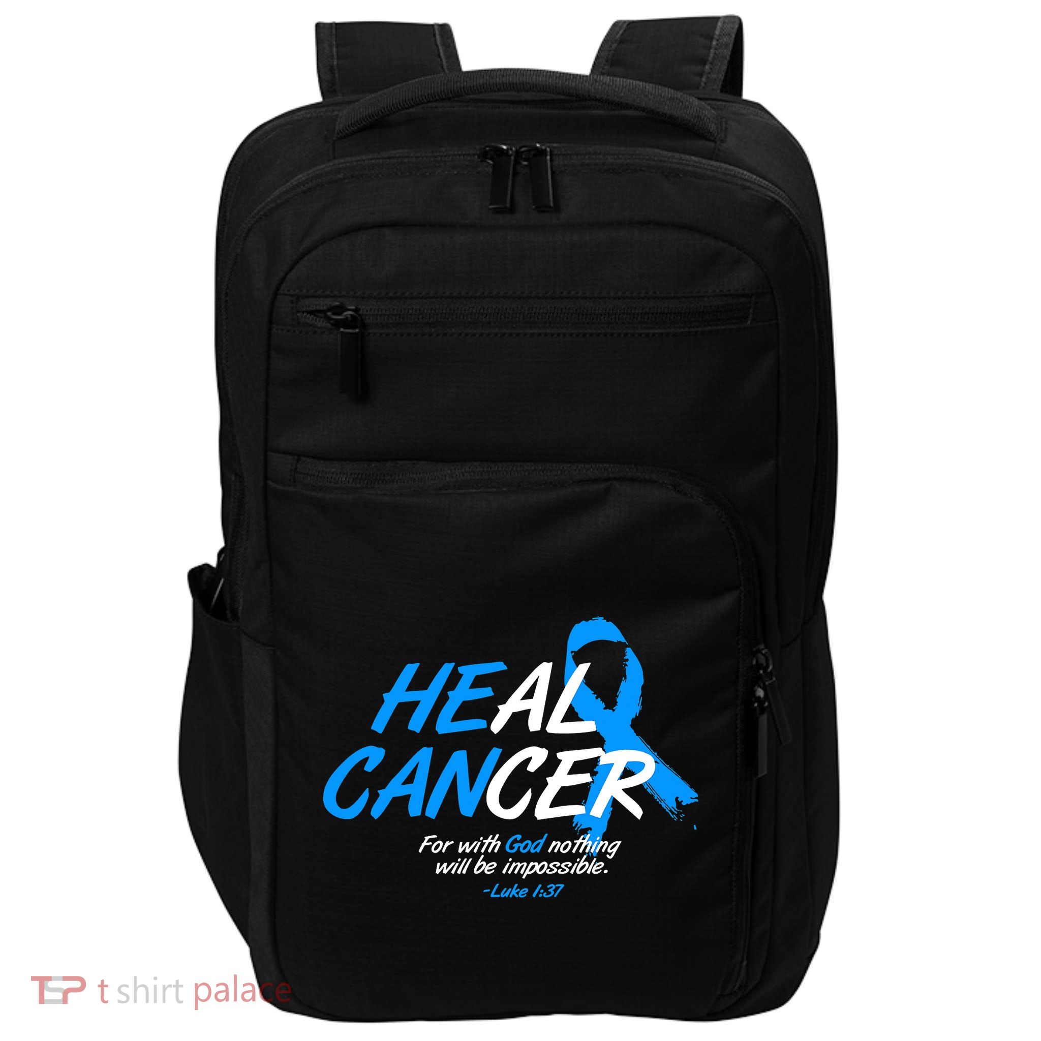 He Can Heal Cancer Colon Cancer Awareness Blue Ribbon Impact Tech Backpack