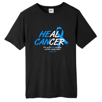 He Can Heal Cancer Colon Cancer Awareness Blue Ribbon Tall Fusion ChromaSoft Performance T-Shirt