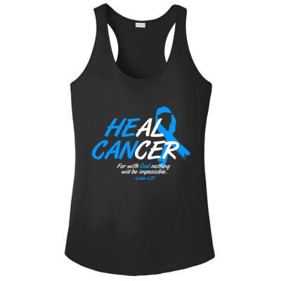 He Can Heal Cancer Colon Cancer Awareness Blue Ribbon Ladies PosiCharge Competitor Racerback Tank