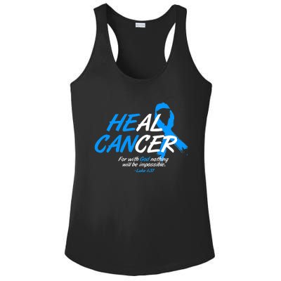 He Can Heal Cancer Colon Cancer Awareness Blue Ribbon Ladies PosiCharge Competitor Racerback Tank