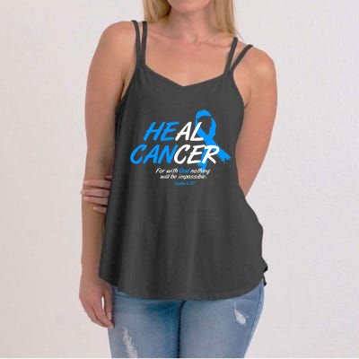 He Can Heal Cancer Colon Cancer Awareness Blue Ribbon Women's Strappy Tank