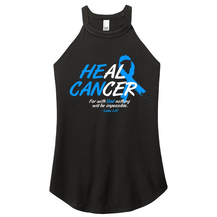 He Can Heal Cancer Colon Cancer Awareness Blue Ribbon Women's Perfect Tri Rocker Tank