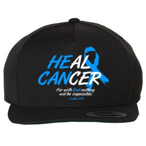 He Can Heal Cancer Colon Cancer Awareness Blue Ribbon Wool Snapback Cap