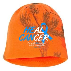 He Can Heal Cancer Colon Cancer Awareness Blue Ribbon Kati - Camo Knit Beanie