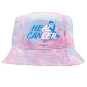 He Can Heal Cancer Colon Cancer Awareness Blue Ribbon Tie-Dyed Bucket Hat