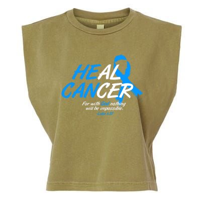 He Can Heal Cancer Colon Cancer Awareness Blue Ribbon Garment-Dyed Women's Muscle Tee