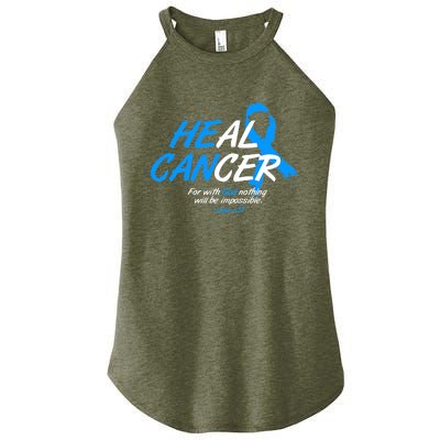 He Can Heal Cancer Colon Cancer Awareness Blue Ribbon Women's Perfect Tri Rocker Tank