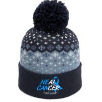 He Can Heal Cancer Colon Cancer Awareness Blue Ribbon The Baniff Cuffed Pom Beanie