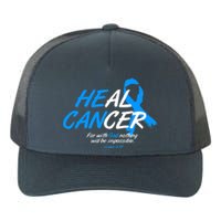 He Can Heal Cancer Colon Cancer Awareness Blue Ribbon Yupoong Adult 5-Panel Trucker Hat