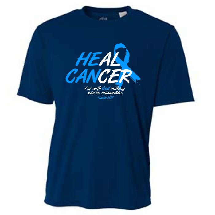 He Can Heal Cancer Colon Cancer Awareness Blue Ribbon Cooling Performance Crew T-Shirt