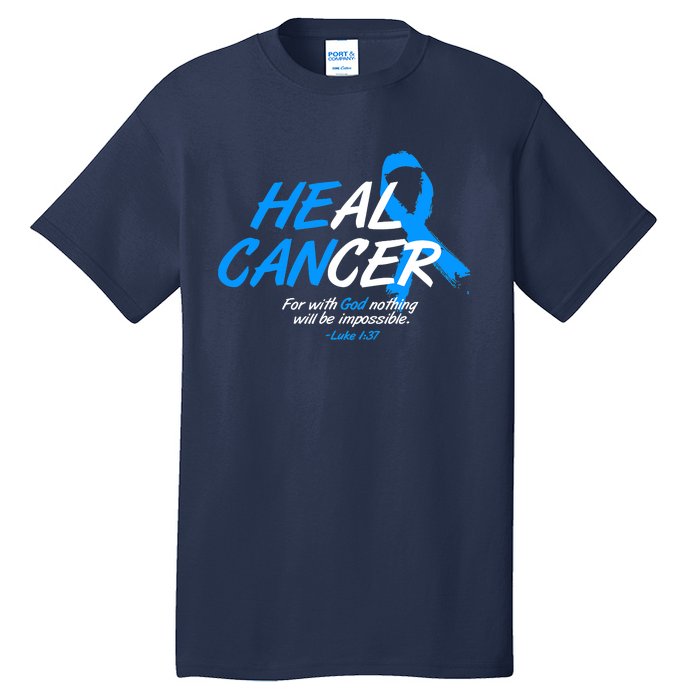 He Can Heal Cancer Colon Cancer Awareness Blue Ribbon Tall T-Shirt