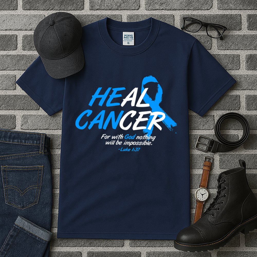He Can Heal Cancer Colon Cancer Awareness Blue Ribbon Tall T-Shirt