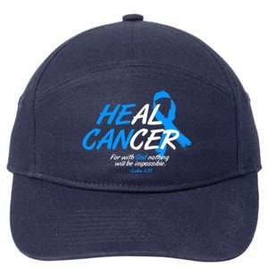 He Can Heal Cancer Colon Cancer Awareness Blue Ribbon 7-Panel Snapback Hat