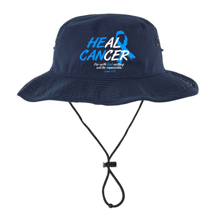 He Can Heal Cancer Colon Cancer Awareness Blue Ribbon Legacy Cool Fit Booney Bucket Hat