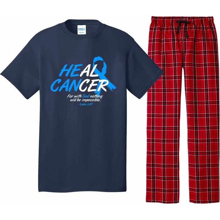 He Can Heal Cancer Colon Cancer Awareness Blue Ribbon Pajama Set