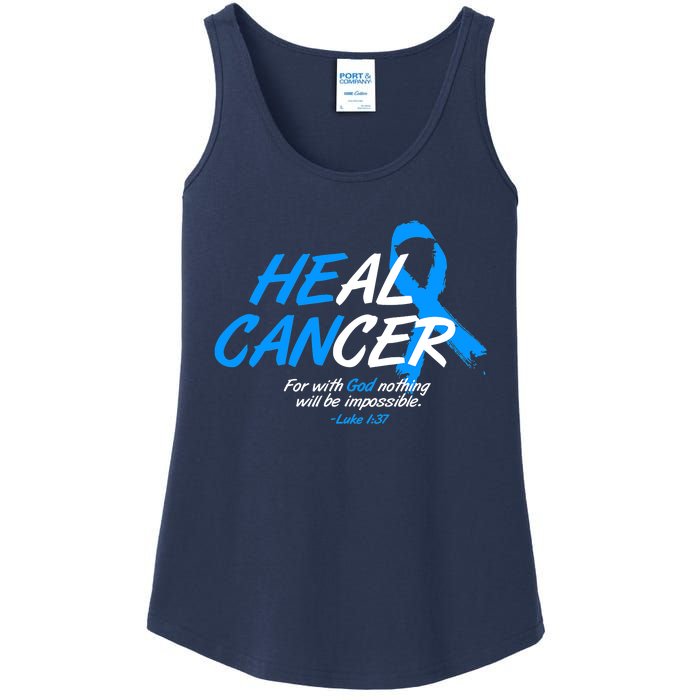 He Can Heal Cancer Colon Cancer Awareness Blue Ribbon Ladies Essential Tank