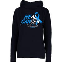 He Can Heal Cancer Colon Cancer Awareness Blue Ribbon Womens Funnel Neck Pullover Hood