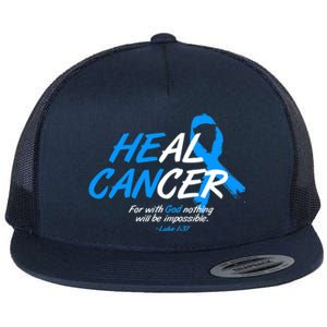 He Can Heal Cancer Colon Cancer Awareness Blue Ribbon Flat Bill Trucker Hat