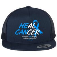 He Can Heal Cancer Colon Cancer Awareness Blue Ribbon Flat Bill Trucker Hat