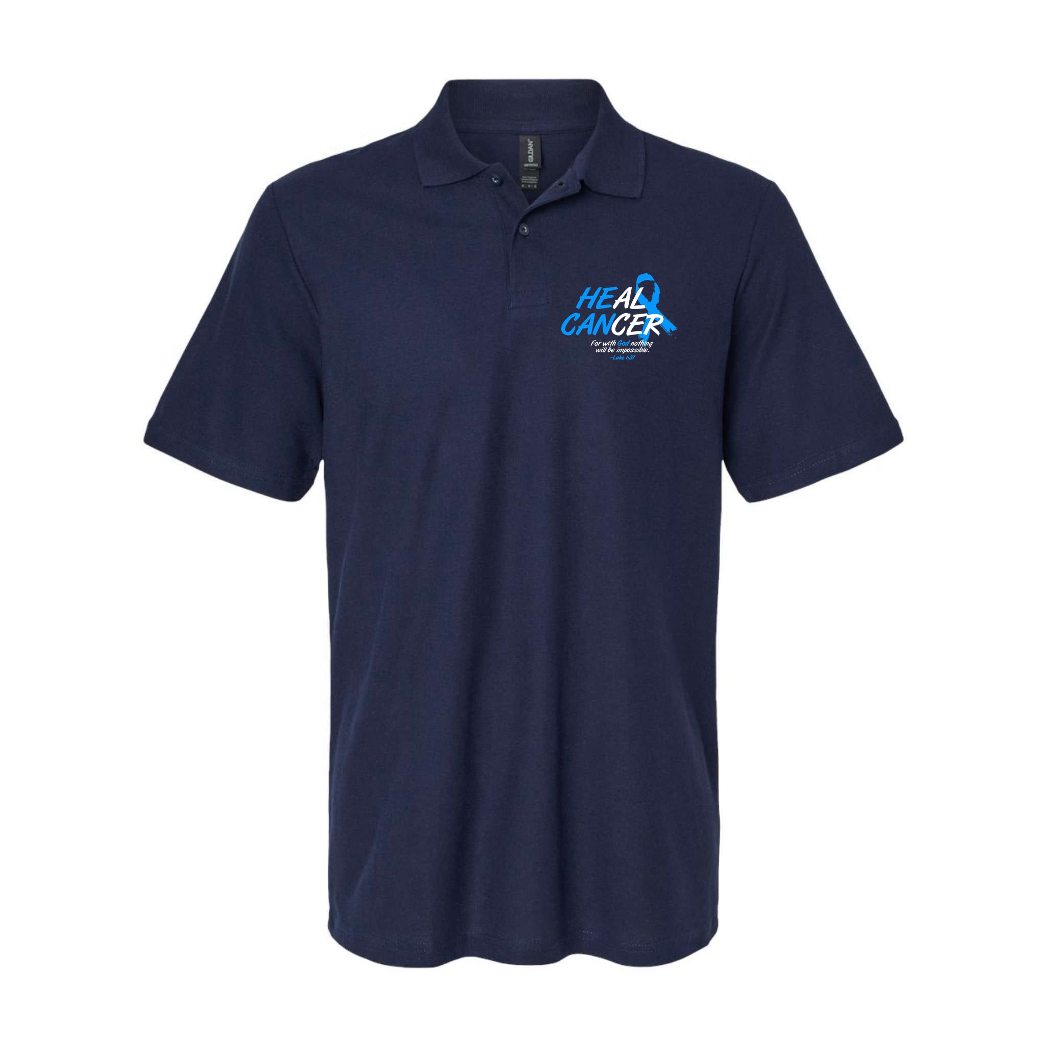 He Can Heal Cancer Colon Cancer Awareness Blue Ribbon Polo