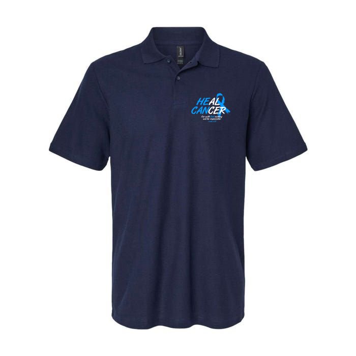 He Can Heal Cancer Colon Cancer Awareness Blue Ribbon Softstyle Adult Sport Polo