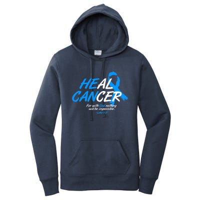 He Can Heal Cancer Colon Cancer Awareness Blue Ribbon Women's Pullover Hoodie