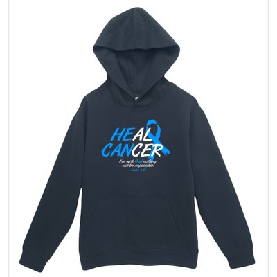 He Can Heal Cancer Colon Cancer Awareness Blue Ribbon Urban Pullover Hoodie