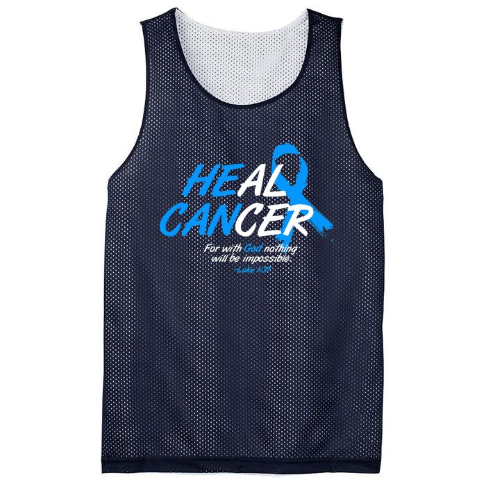 He Can Heal Cancer Colon Cancer Awareness Blue Ribbon Mesh Reversible Basketball Jersey Tank