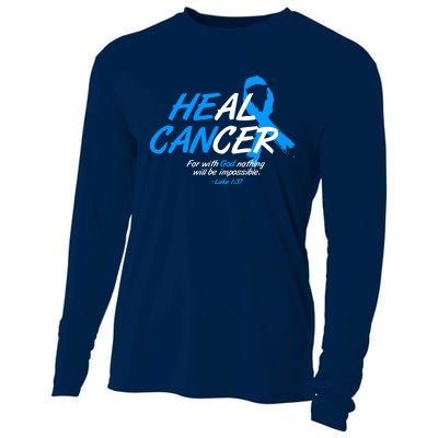 He Can Heal Cancer Colon Cancer Awareness Blue Ribbon Cooling Performance Long Sleeve Crew