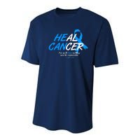 He Can Heal Cancer Colon Cancer Awareness Blue Ribbon Youth Performance Sprint T-Shirt