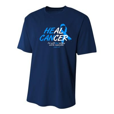 He Can Heal Cancer Colon Cancer Awareness Blue Ribbon Youth Performance Sprint T-Shirt