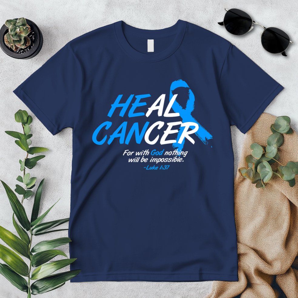 He Can Heal Cancer Colon Cancer Awareness Blue Ribbon Premium T-Shirt
