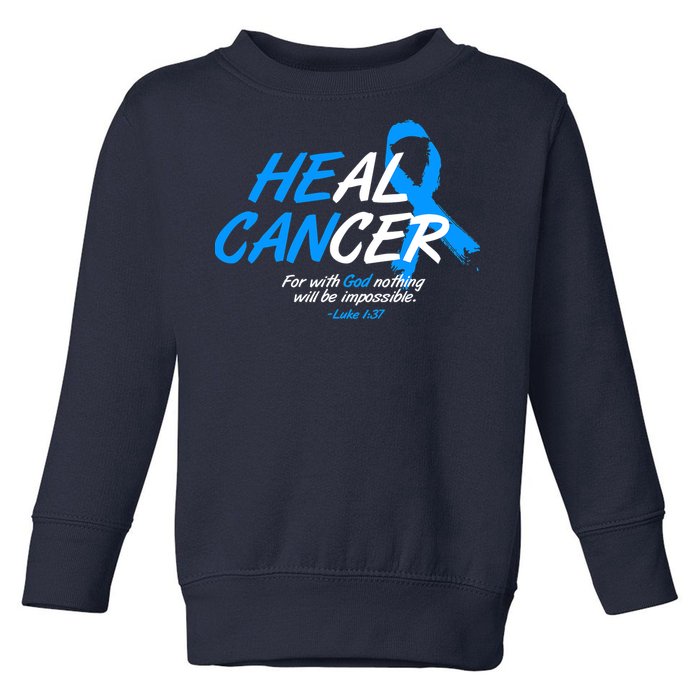 He Can Heal Cancer Colon Cancer Awareness Blue Ribbon Toddler Sweatshirt