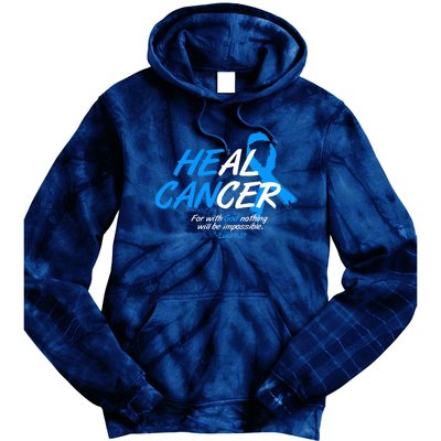 He Can Heal Cancer Colon Cancer Awareness Blue Ribbon Tie Dye Hoodie