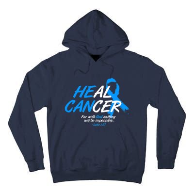 He Can Heal Cancer Colon Cancer Awareness Blue Ribbon Tall Hoodie