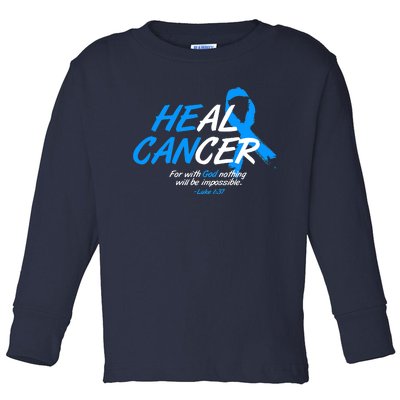 He Can Heal Cancer Colon Cancer Awareness Blue Ribbon Toddler Long Sleeve Shirt